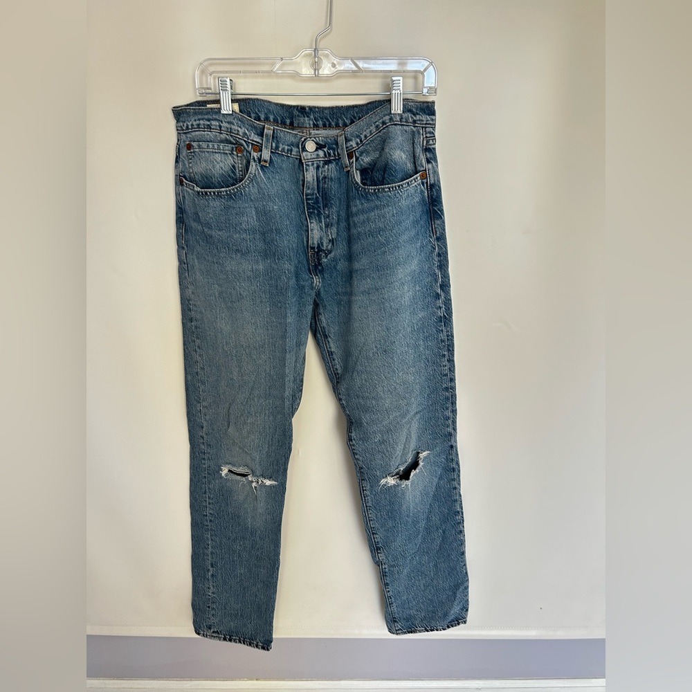 Levi's 502 Taper Men's Straight Fit Distressed Blue Jeans 34x31 - Picture 2 of 5